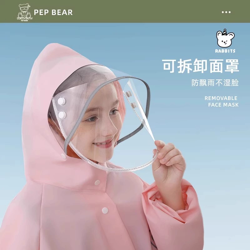 Long explosion-proof raincoat for boys, retroreflective cartoon backpack with zipper, for teenagers, increased thickness
