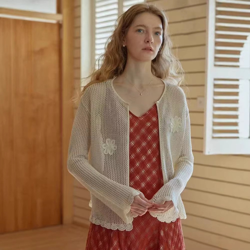 Elegant Design, Hand-Embroidered Crochet Hollow-Out Mesh Knit Cardigan, New Style Chanel-Inspired Top, Fashionable and Versatile Elegant Design, Hand-Embroidered Crochet Hollow-Out Mesh Knit Cardigan, New Style Chanel-Inspired Top, Fashionable and Versatile