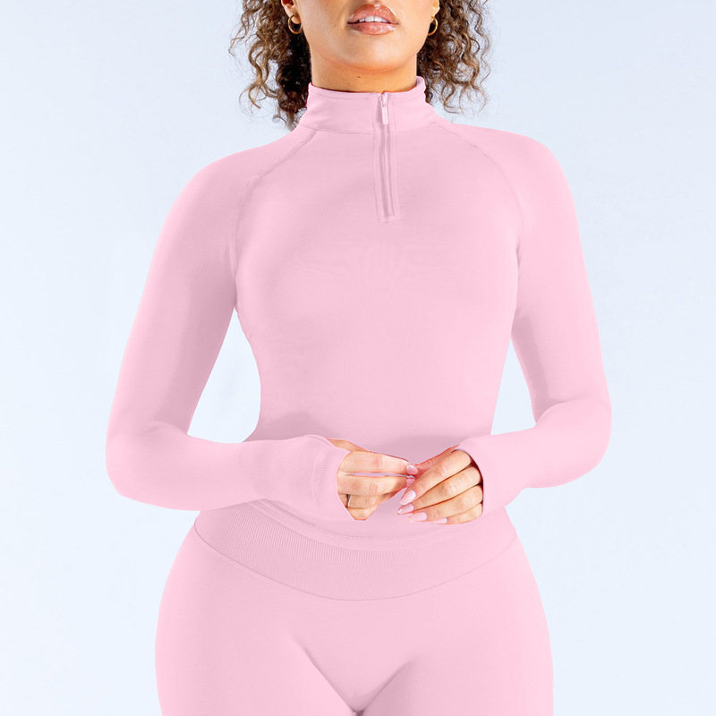 DFYNE速干健身瑜伽上衣跨境半拉链户外立领短款裸感瑜伽服女|undefined