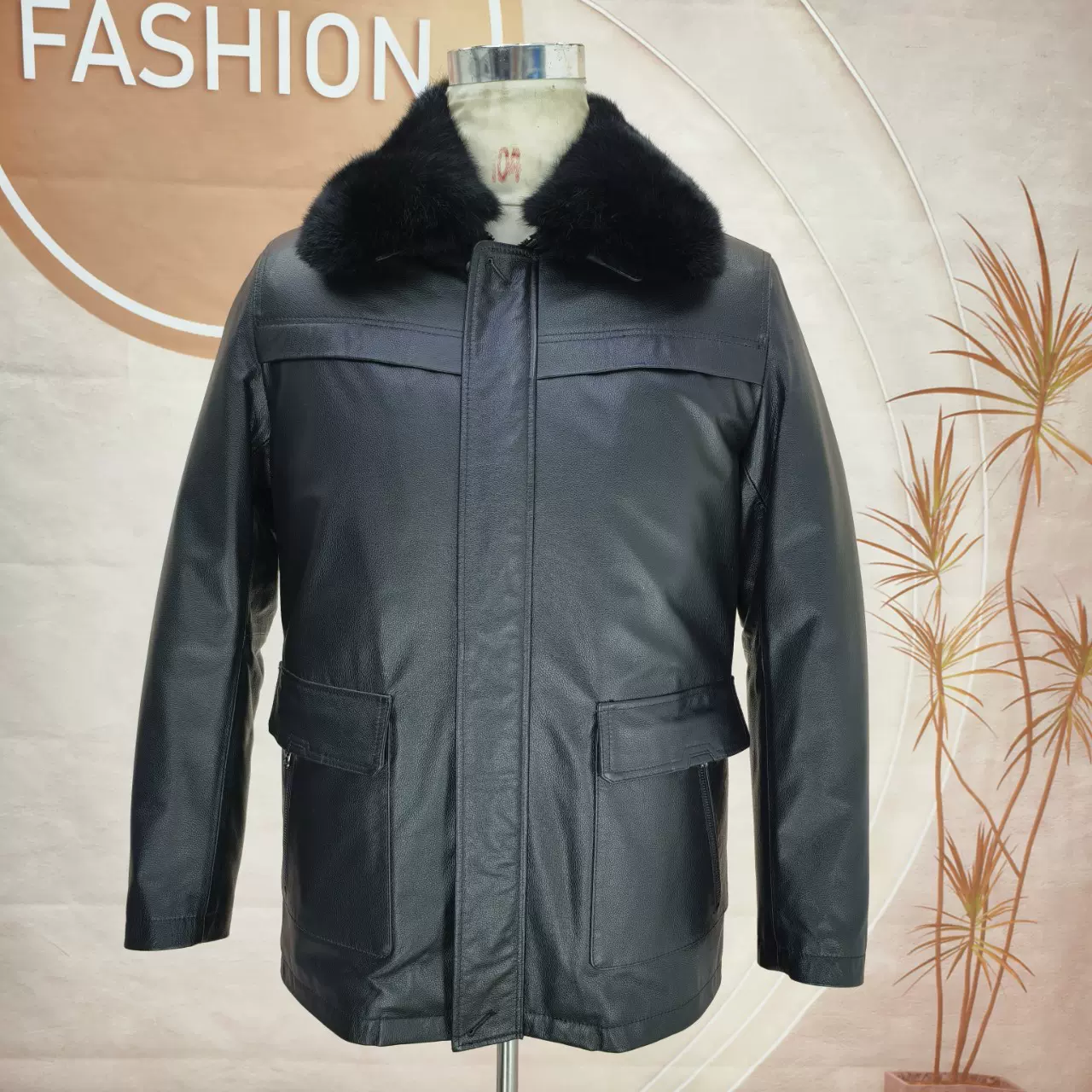 冬新保暖加厚真皮皮衣男式真毛领可脱卸羽绒服内胆中老年翻领外套