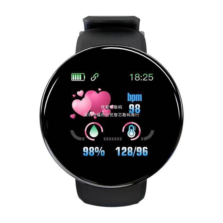 D18s reloj inteligente pantalla redonda 1.44 pantalla de color frecuencia cardíaca presión arterial monitoreo del sueño pedómetro movimiento d18 pulsera inteligente