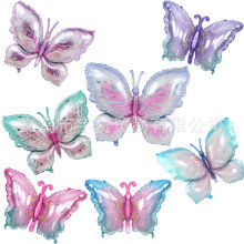 跨境新款粉色爱心大小蝴蝶铝箔气球 仙女生日装饰粉蓝蝴蝶气球