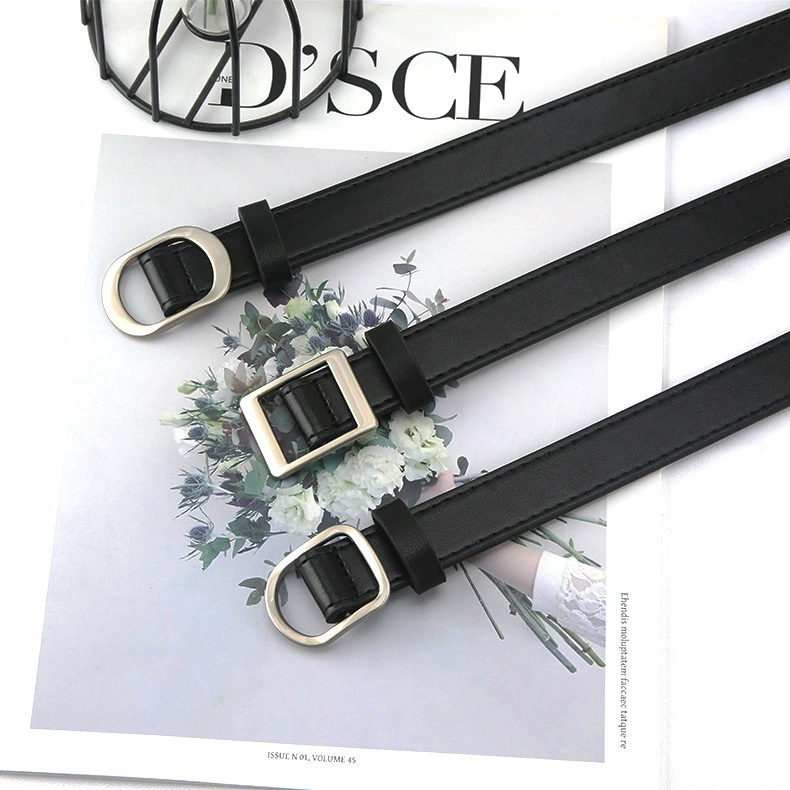 The new round buckle fastener non -perforated lady belt fashion jeans band in summer imitation leather belt spot