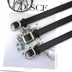 New round buckle, square buckle, hole-free, punch-free women's belt, fashionable jeans belt, summer imitation leather small belt