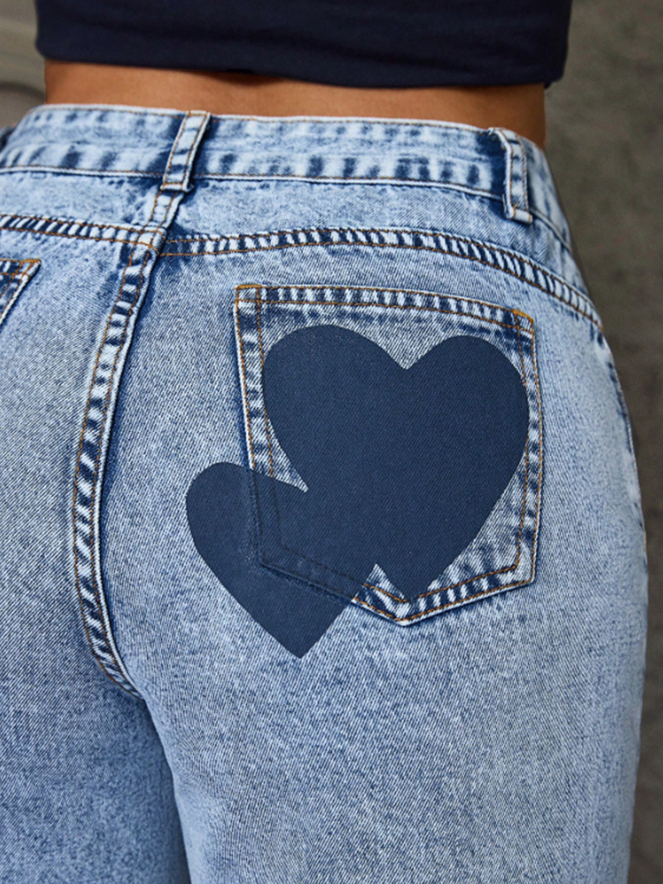 Women's Clothing Retro Women's Denim Trousers Heart Print Loose Fit European American Style For Formal & Casual_ecoleips.com