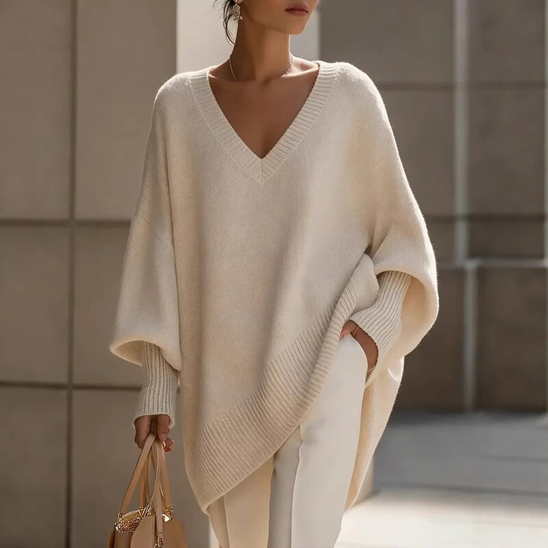 Independent Brand 2026 Spring European and American Cross-Border Long-Sleeve V-Neck Lazy Sweater for Women, Loose Mid-Length Knit Top Independent Brand 2026 Spring European and American Cross-Border Long-Sleeve V-Neck Lazy Sweater for Women, Loose Mid-Length Knit Top