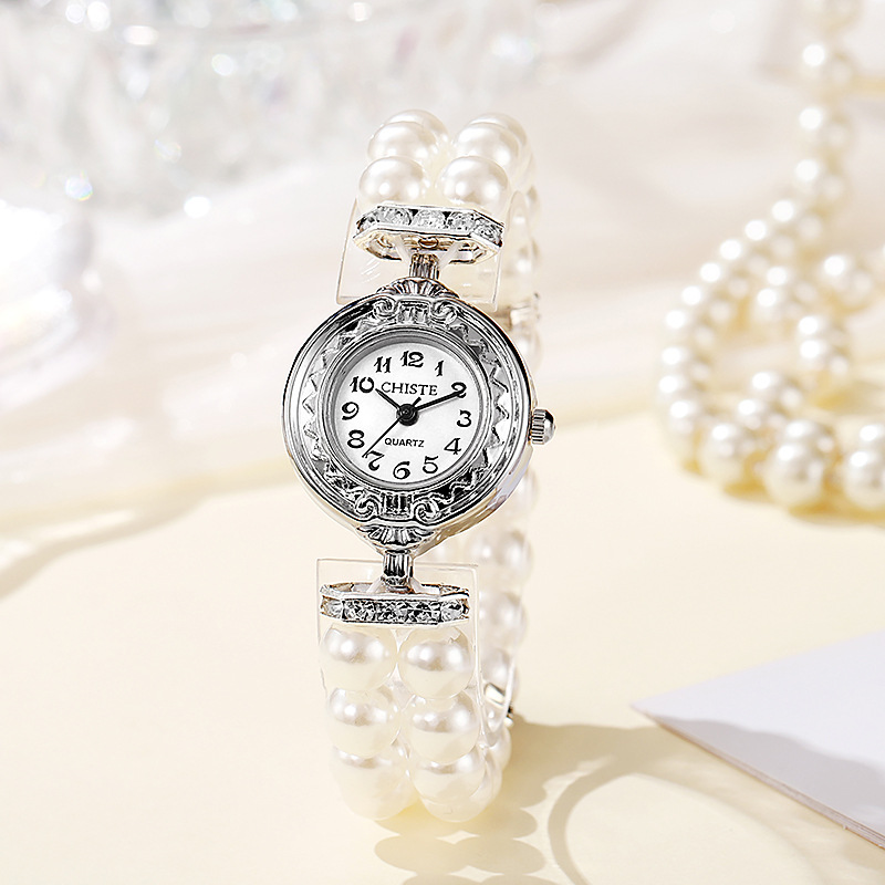 创意时尚新品珍珠手链手表女款时尚女士学生小众弹力绳串跨境爆款