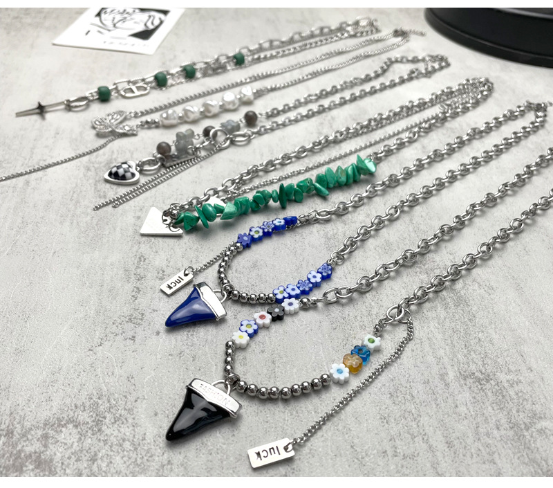 Fashion Flower Alloy Glass Titanium Steel Beaded Enamel Pendant Necklace Colorza_colorza_4