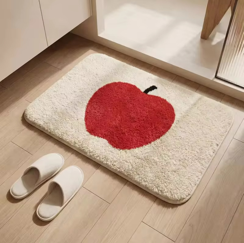 Cross-border best-selling Korean-style apple imitation cashmere bathroom absorbent cooling foot mat, skin-friendly soft bedroom floor mat, available for dropshipping