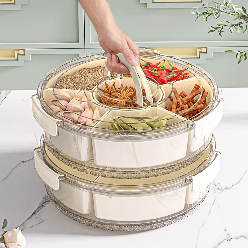 手提冰箱收纳盒跨境食品级密封水果沙拉保鲜盒可旋转六分格储物盒|undefined
