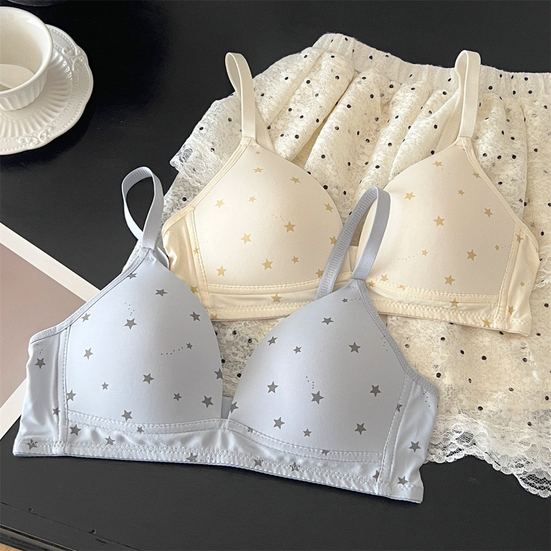 Girls' Underwear Original Small Breast Printed Star No Rims Push-Up Thin Comfortable Breathable Student Bra