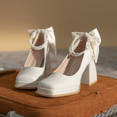 伴娘鞋2024年春夏新款方頭公主超高跟鞋子防水台粗跟芭比鞋單鞋女