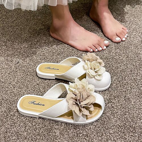 Baotou Half Slipper Fairy Wind Flower French Women's Shoes New Bestselling Spring Summer Lazy Person Elegant Cool Slippers