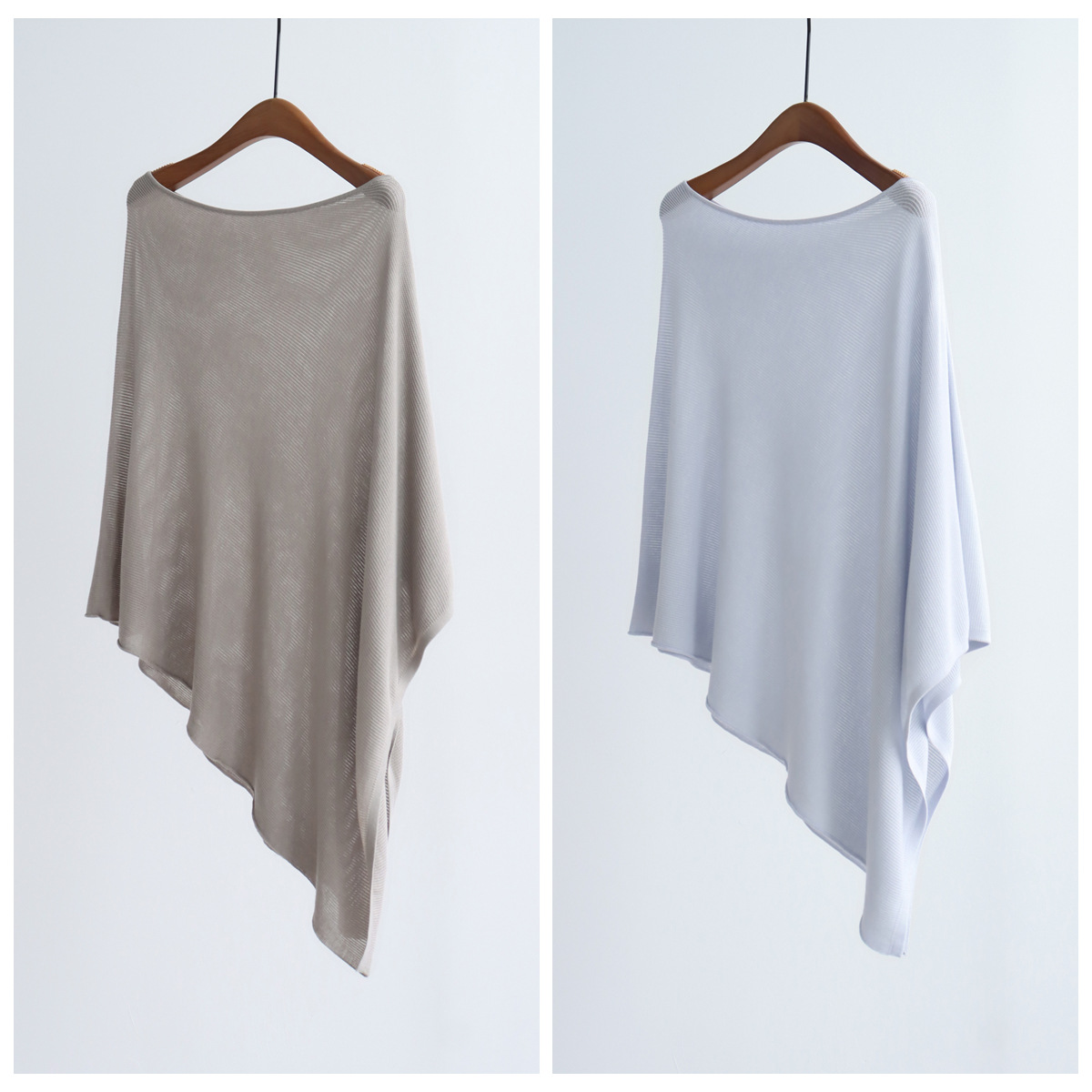 Designed Asymmetrical Knitted Cape Shawl Lyocell Sun Protection Tencel Blouse Spring and Summer Lazy Fashionable Top for Women