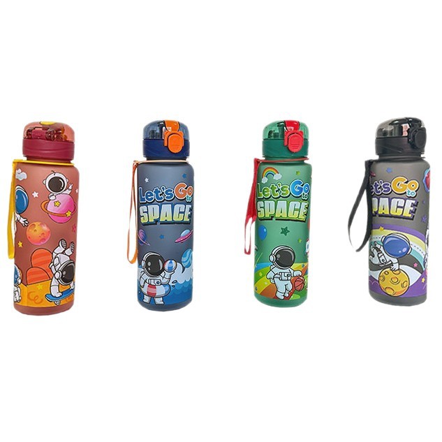 Vaso de plástico de 700 ml con diseño de astronauta de dibujos animados, portátil, con cuerda, para deportes al aire libre.