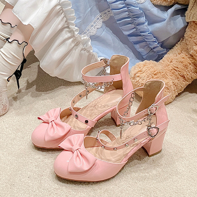 28-43 Size Women's Shoes Hollow Thick Heel Sandals Women's Lolita Shoes Pink Bow High Heels 28-43 Size Women's Shoes Hollow Thick Heel Sandals Women's Lolita Shoes Pink Bow High Heels