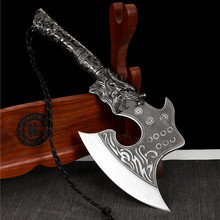 龙泉侠客堂砍骨刀机械手斧金属柄个性龙头黑色斩骨刀流线型皮套