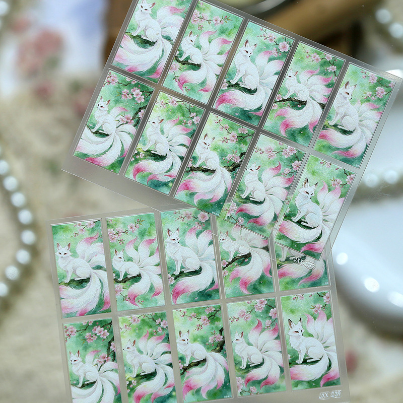 Popular Ultra-Thin and Flexible Peach Forest Nine-Tailed Fox Anime Nail Art Full Sticker DIY Waterproof Adhesive-Backed Nail Stickers