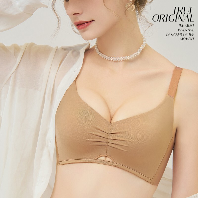 Glossy Super gathered non-magnetic underwear women's small chest MM wireless breast bra medium thick top support sexy bra