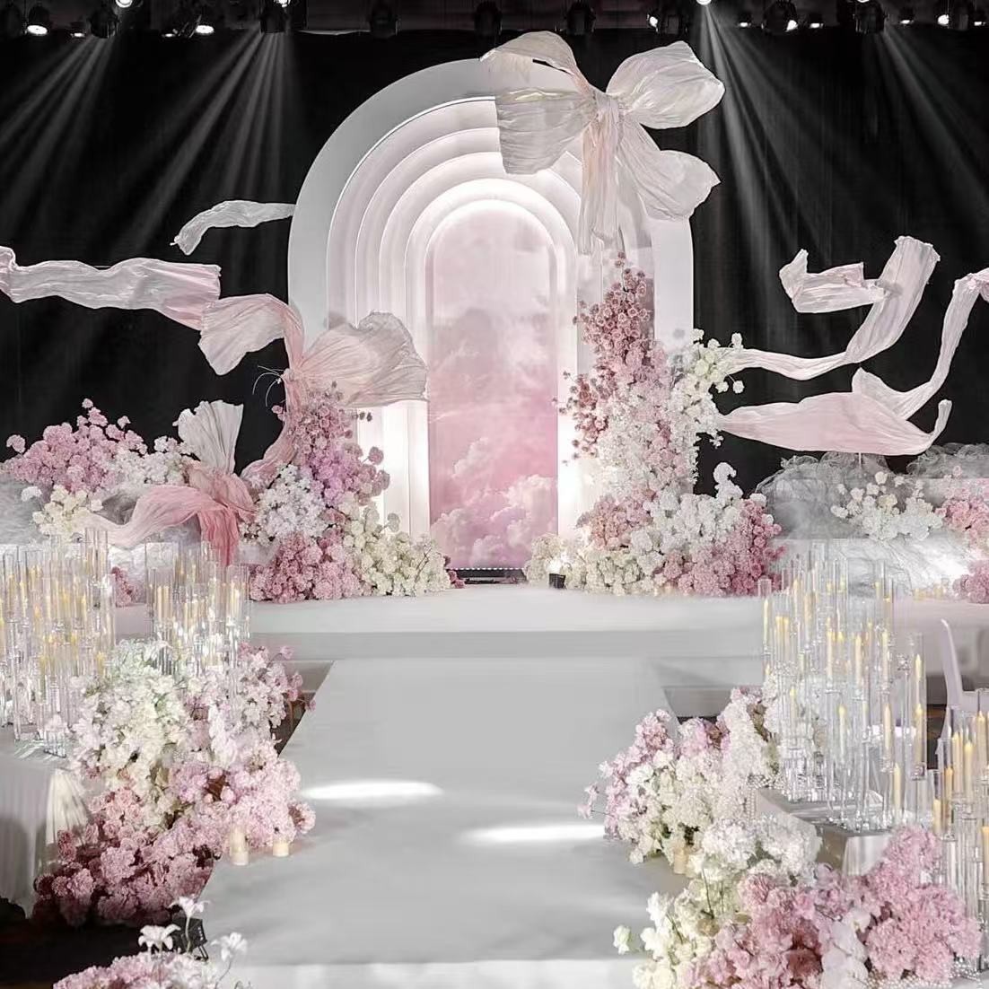 粉色仿真花婚庆装饰人造假花绢花玫瑰宝塔绣球飘雪酒店装饰淡粉色