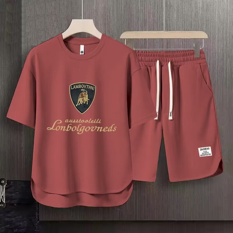 Ensemble t-shirt et short homme en gaufrette pour été décontracté_voghion.com