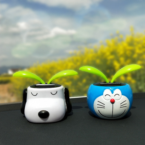 Cross-border creative ornaments solar swing apple blossom cartoon grass animal shape sun flower car decoration