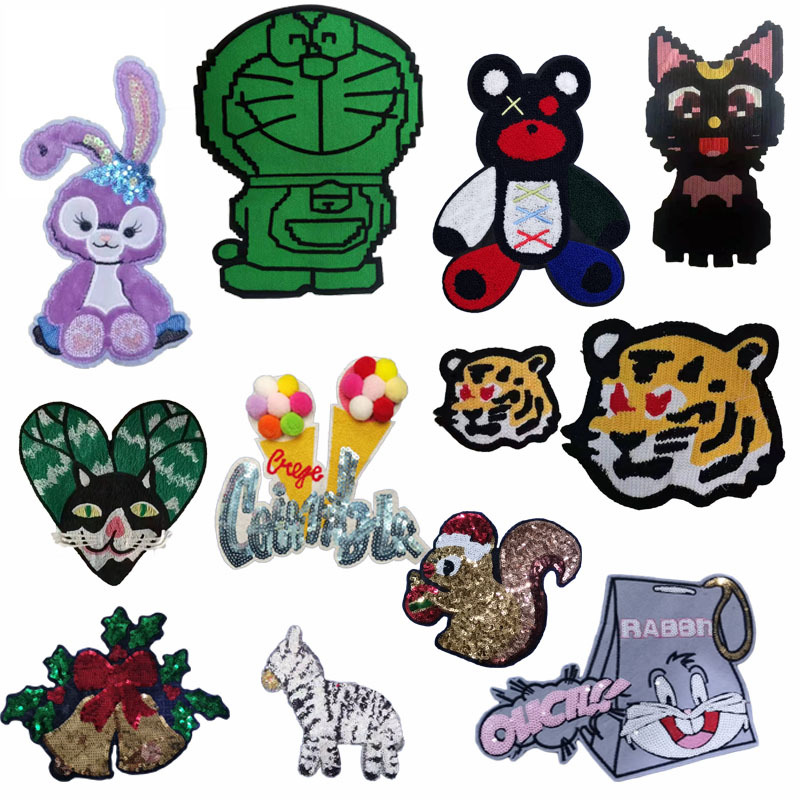 星黛露松鼠亮片布贴老虎机器猫水溶刺绣DIY雪糕铃铛熊毛巾绣补丁