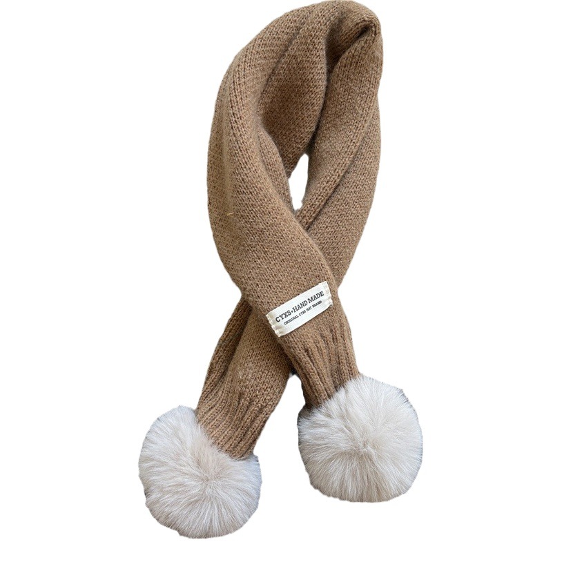 Fresh candy color children's knitted scarf simple all-match baby winter warm fur ball knitted cross scarf