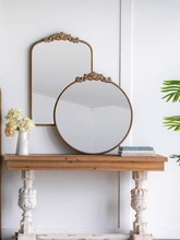 美国异形长方形铁艺艺术雕花装饰镜化妆镜玄关镜卫浴镜