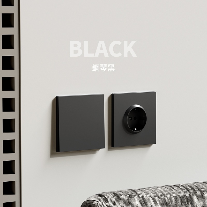 Enchufe negro europeo 16A interruptor eléctrico enchufe europeo interruptor de pared ultra delgado placa europea enchufe europeo