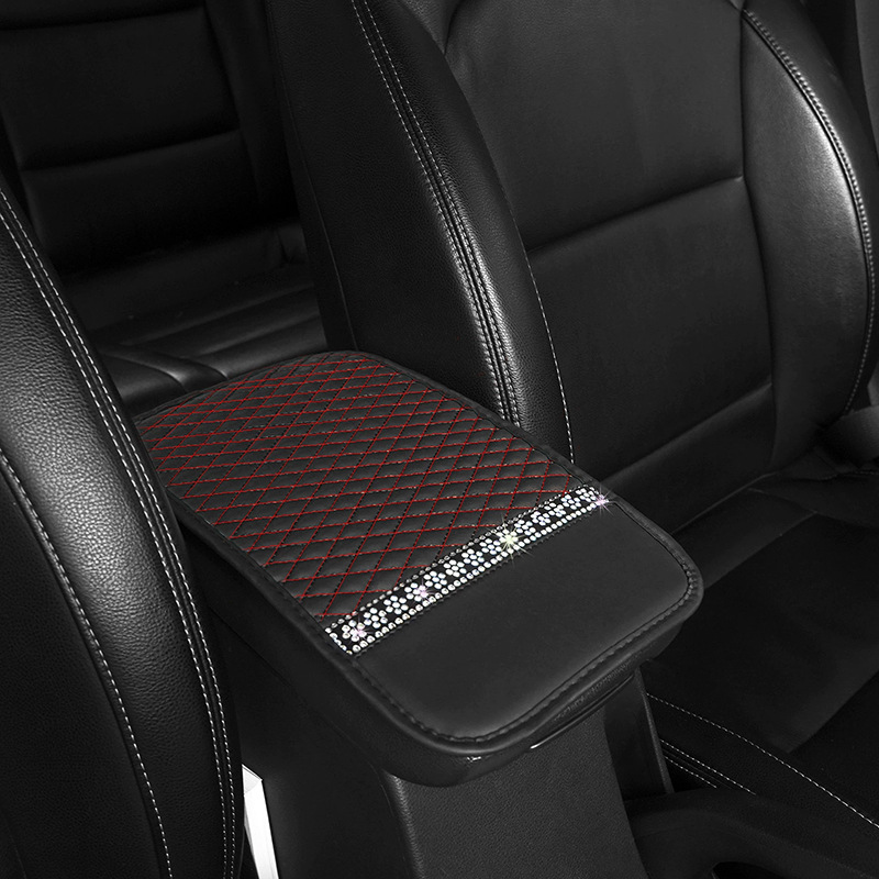 Rhinestone-studded leather anti-slip car armrest box pad protective cover, universal for all seasons, cross-border bestseller, central armrest pad