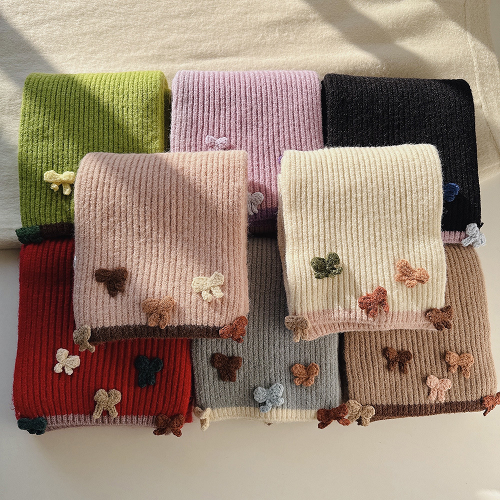 Cute keep warm knitted soft quality scarf handmade with bow