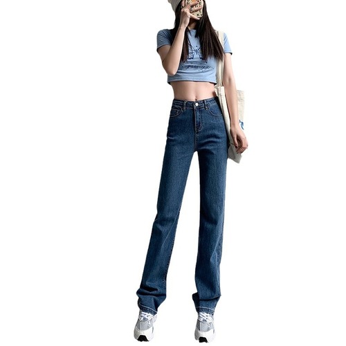 Women's Straight Leg Jeans for Autumn/Winter, High-Waisted, Slimming, Taller-Showing, Small Feet Fashion, Versatile Casual Pants