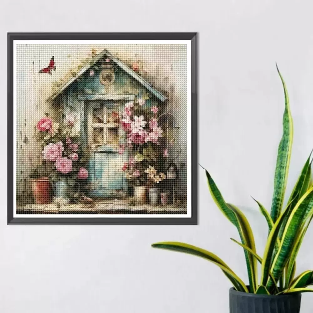 美式乡村花屋钻石画 满钻温馨花卉客厅桌面摆台钻绣画方圆钻