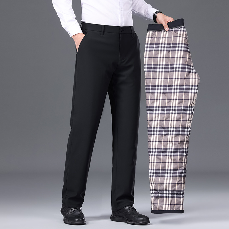 2026 Men's Winter Thickened Down Pants, Business Straight Leg Warm Long Pants, Men's Outerwear Goose Down Casual Pants, Cotton Pants