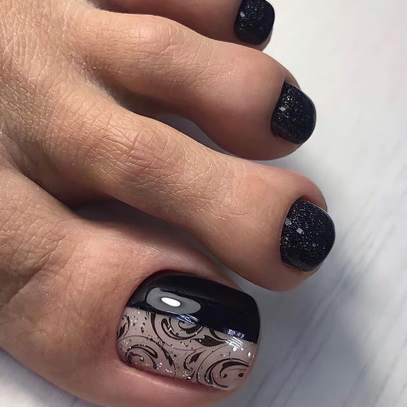Simple solid color toenail piece wholesale pattern classic black stitching nail glitter short wearing nail nail nail piece