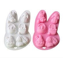 现货批发 6连兔头硅胶模 兔子礼物蓝彩蛋复活节模具 硅胶蛋糕模