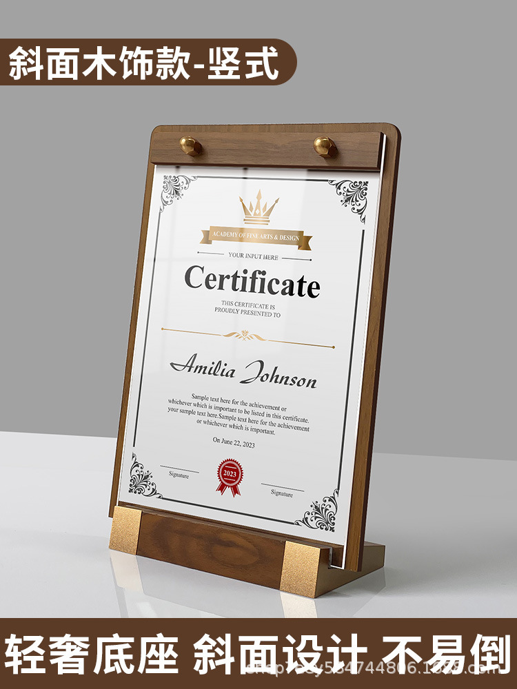 A4 soporte de escritorio de acrílico menú de madera maciza soporte A5 certificado de honor certificado de patente MARCO DE MESA decoración autorización carta soporte de exhibición