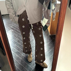 灯芯绒刺绣微喇超显瘦休闲高腰百搭窄版直筒长裤子女2025秋冬新款