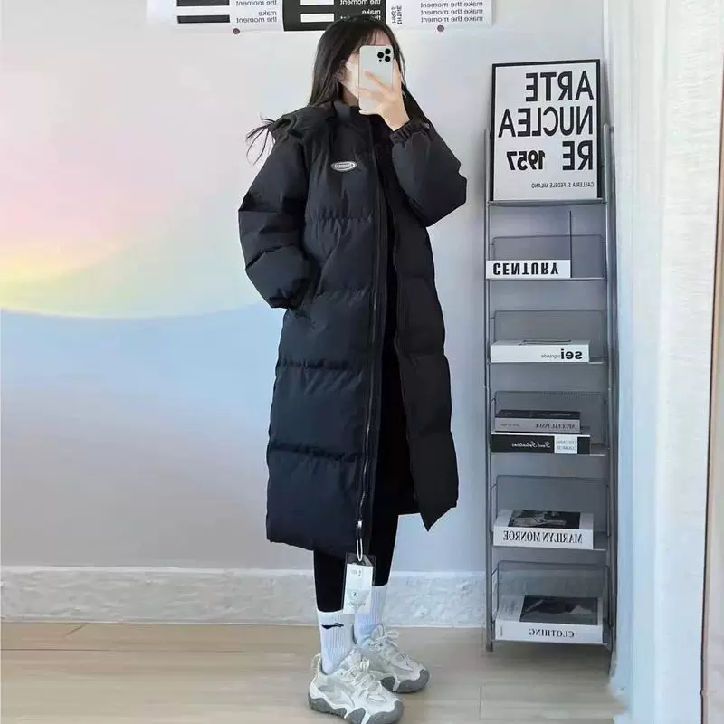 中长款羽绒棉服女冬季2025年oversize棉袄小个子加厚棉衣外套纯色