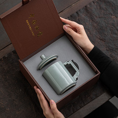 汝窯会議水杯ギフトボックスセット陶磁器カップ蓋付きオフィス開片氷裂釉個人プレゼントカスタマイズ