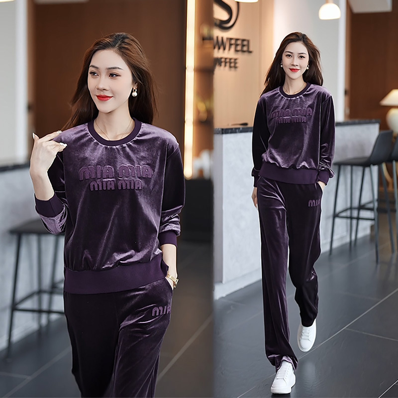 Gold velvet fashion foreign style middle-aged mother sports suit women's 2023 spring autumn long sleeve casual two-piece suit
