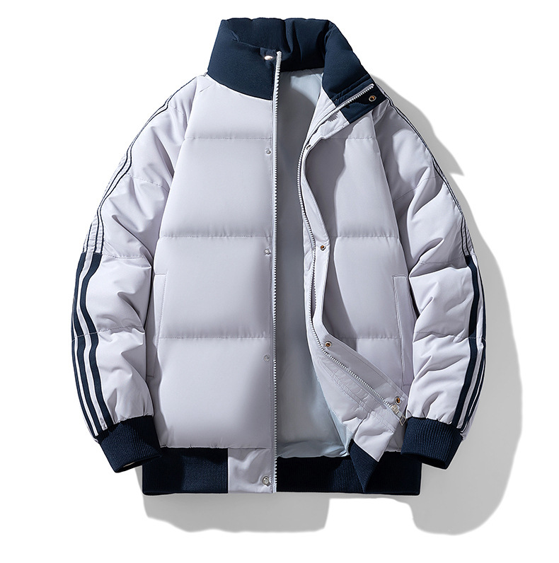Vêtements rembourrés en coton rayé à col montant pour hommes et femmes, vêtements rembourrés en coton épais haut de gamme, vestes rembourrées en coton amples pour couples (hommes)_voghion.com