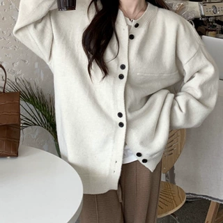 宽松日系软糯慵懒风针织开衫女秋冬新款毛衣外套设计感女现货定制