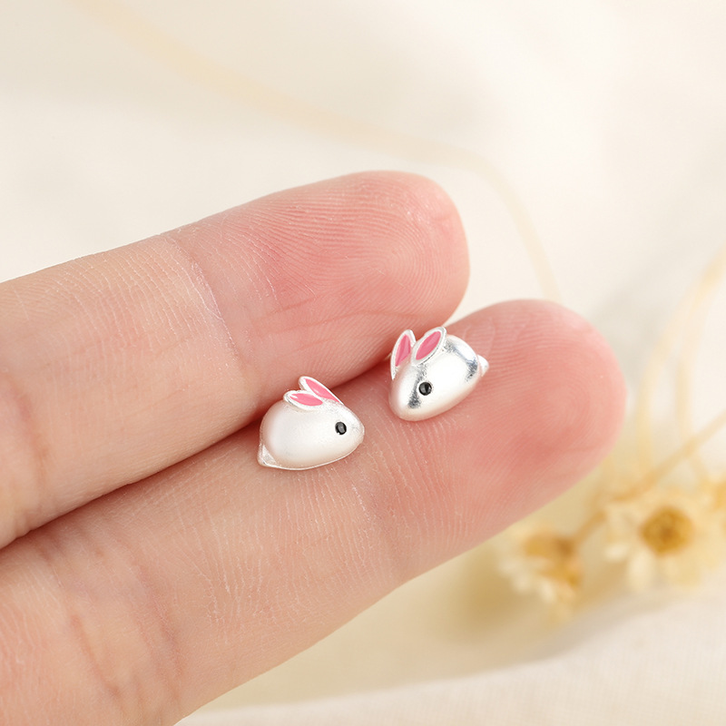 Cute Rabbit Copper Enamel Ear Studs 1 Pair display picture 2