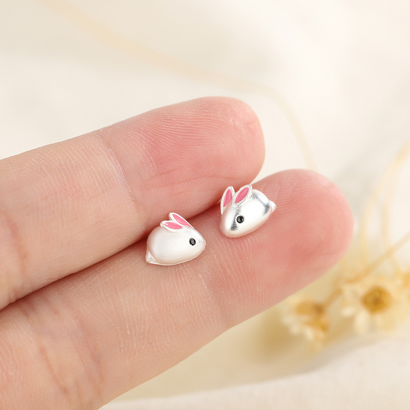 Cute Rabbit Copper Enamel Ear Studs 1 Pair