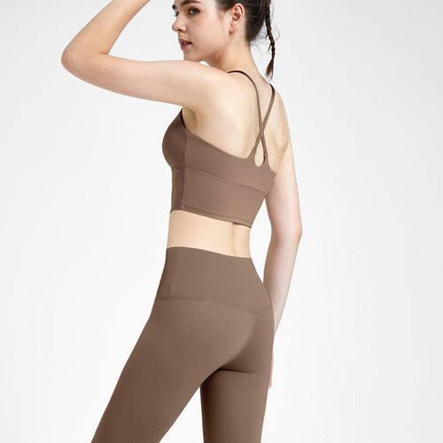 New cloud sense fitness yoga underwear solid color cross sports beauty vest nude sling removable chest pad bra