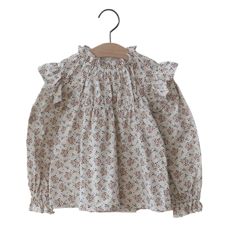 Primavera 2024 fresa Shan Corea del Sur niñas algodón floral Feier camisa de manga larga preventa