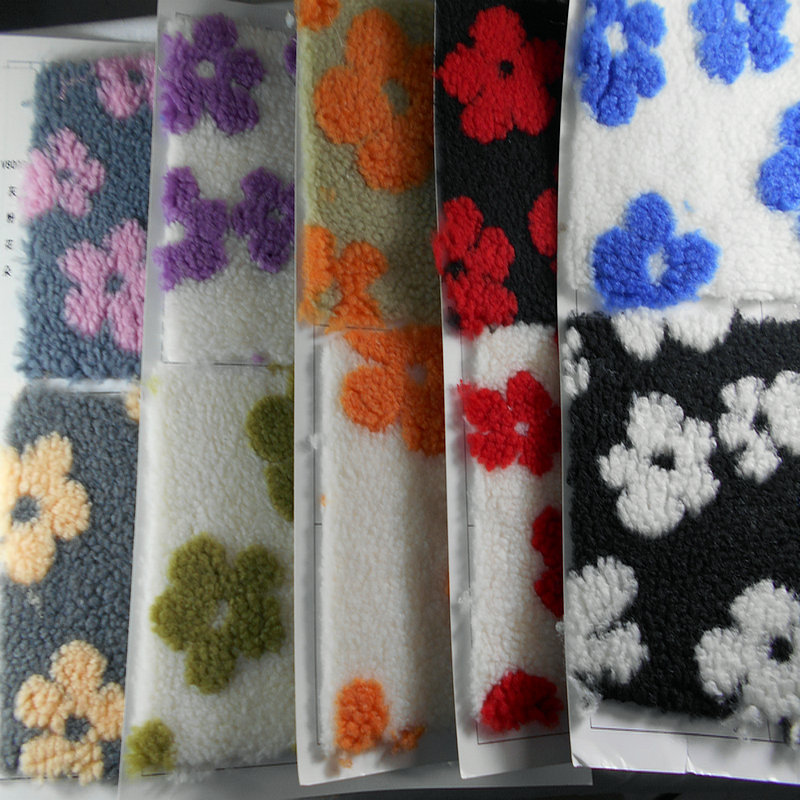 羊羔毛提花布料 小花朵花艺羊卷绒太阳花小雏菊 服装靠垫玩具面料