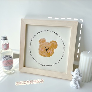 Ins Wood Color Photo Frame Home Decoration Ornaments Solid Wood Picture Frame Decorative Painting Photo Photography Props Kitten Bear